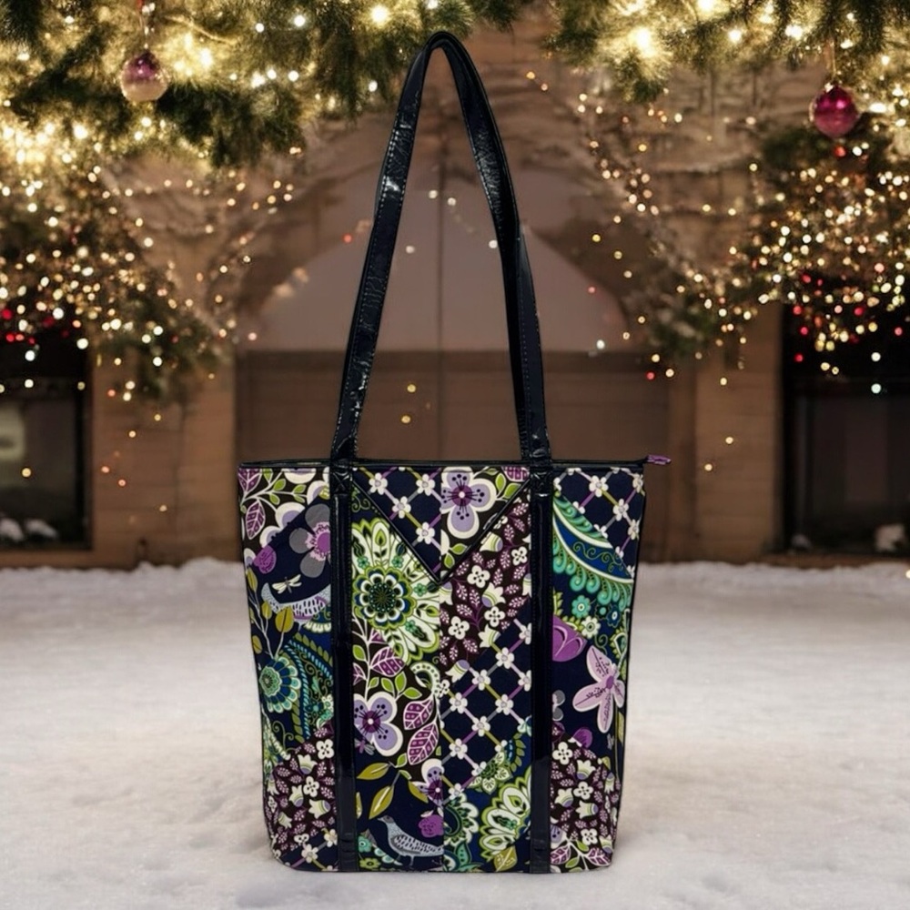 Vera Bradley Floral Nightingale Retired Purple Blue Birds Shoulder Tote Purse